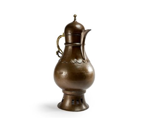A pyriform copper alloy samovar ewer, Probably Bukhara, Central Asia, late 19th/early 20th century and later, On tall conical