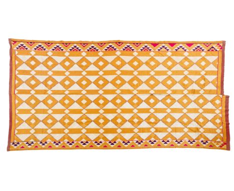 An embroidered shawl (phulkari), meenakari,  Punjab, first half 20th century, silk floss on cotton ground, four columns and a