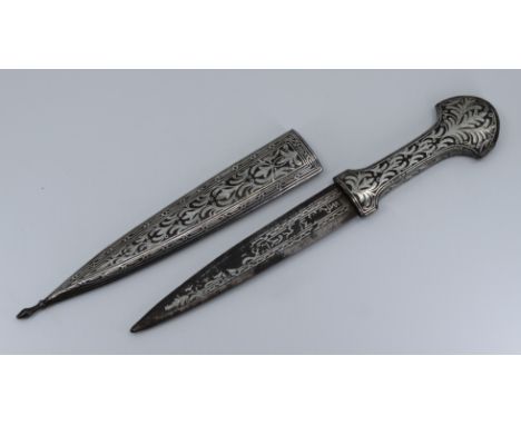 An unusual late 18th / early 19th khanjali dagger, possibly Russian, having applied silver decoration to the scabbard, hilt a