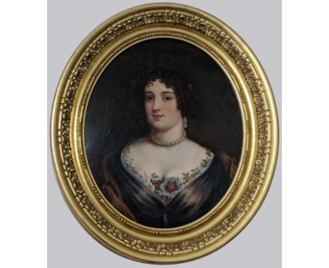 19th Century British School, a portrait of a lady, oil on canvas, feigned to oval, H.67cm