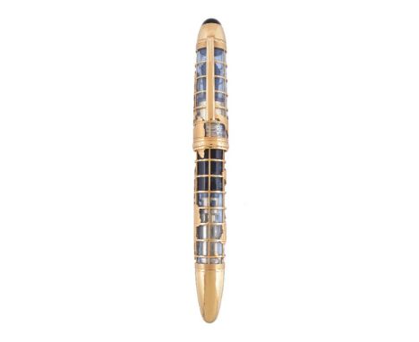 Montblanc, John Harrison, 333, a limited edition gold coloured skeleton fountain pen, no. 020/333, circa 2002, stamped 750 wi