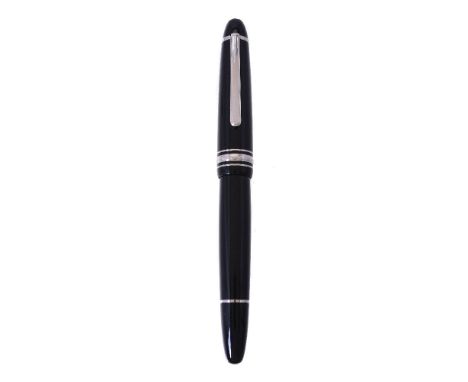 Montblanc, Meisterstuck 146, a black fountain pen, the cap with a white metal clip and triple cap band, the fine nib stamped 