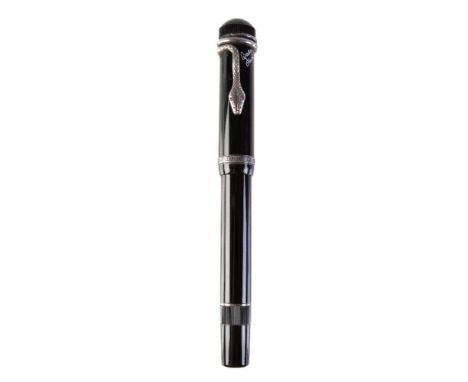 Montblanc, Agatha Christie, a limited edition black fountain pen, no. 17605/30000, circa 1993, the cap with a silver coloured