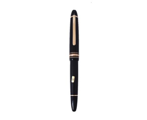 Montblanc, Meisterstuck 146, a black fountain pen, the cap with a gilt clip and triple cap band, the medium nib stamped 14K, 