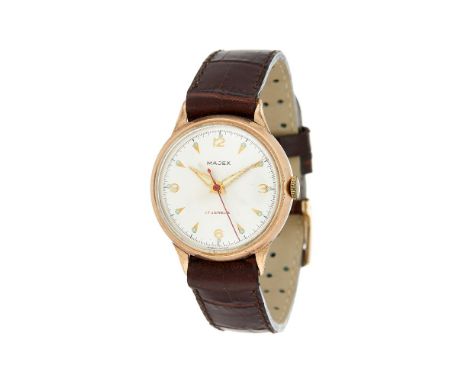 Majex, 9 carat gold wrist watch, circa 1954 Movement: Swiss manual wind, 17 jewels   Case: 9 carat gold case, snap on bezel  