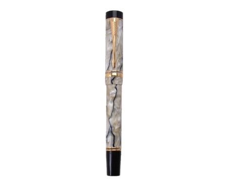 Parker, Duofold Centennial, a pearl marbled fountain pen, the cap with gilt arrow clip and double cap band, the medium nib st