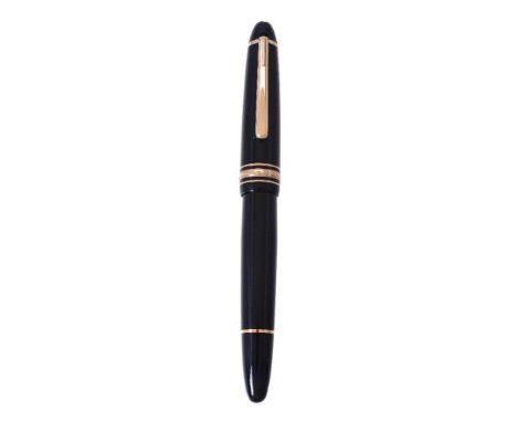 Montblanc, Meisterstuck 146, a black fountain pen, the cap with a gilt clip and triple cap band, the oblique medium nib stamp