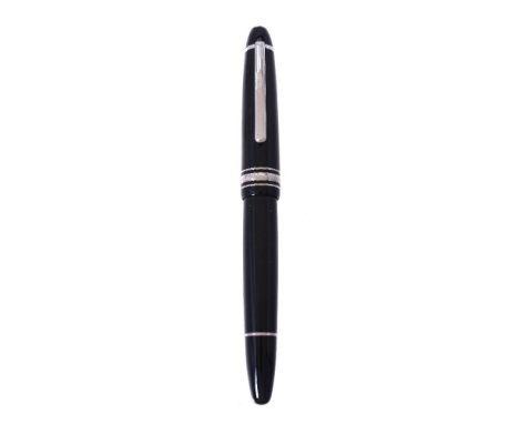 Montblanc, Meisterstuck 146, a black fountain pen, the cap with a white metal clip and triple cap band, the extra fine nib st