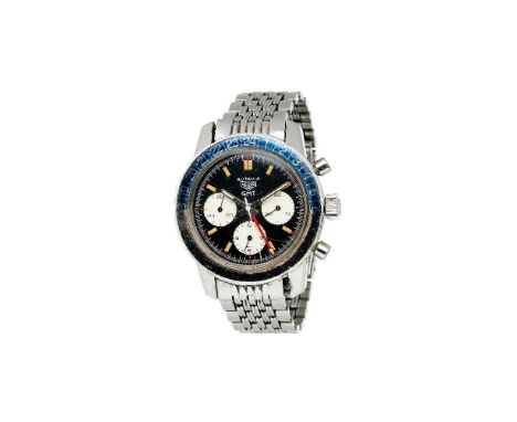 Heuer, Autavia GMT, Stainless steel bracelet watch, circa 1970   Movement: Cal. Valjoux 724, manual wind chronograph   Case: 