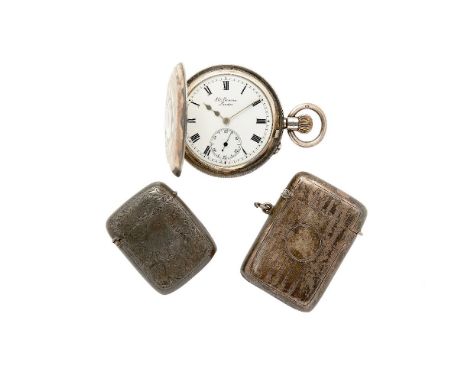 J. W. Benson, Silver half hunter keyless wind pocket watch, no. 686, hallmarked London 1934   Movement: Three quarter plate, 