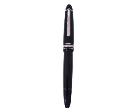 Montblanc, Meisterstuck 146, a black fountain pen, the cap with a white metal clip and triple cap band, the fine nib stamped 