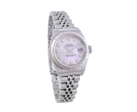 ϒRolex, Oyster Perpetual Datejust, Ref. 79174, Lady's bi-metal bracelet watch with mother of pearl dial, no. F981318, circa 2