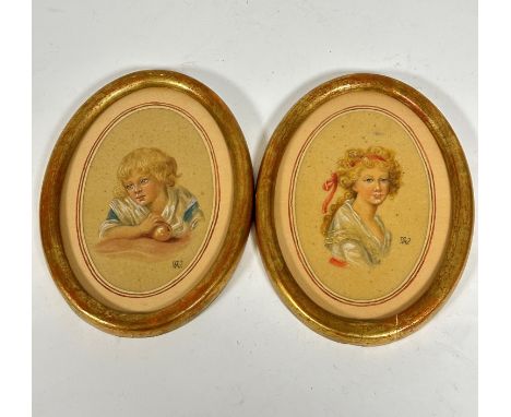 "AW", early 19thc School, Young Girl with Pink Ribbon in her Hair, watercolour, signed with initials, in gilt mounted oval gl