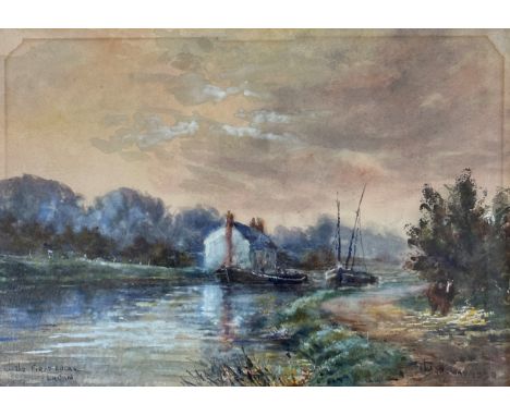 C W... At the First Locks Lagon, watercolour, signed bottom right, inscribed left and dated 1920, gilt glazed mounted frame, 