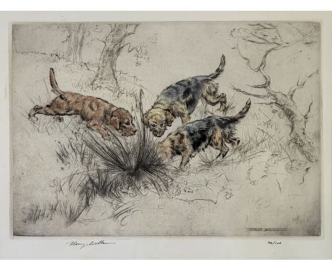Henry Wilkinson, (British, 1921-2011) Terriers after Quarry, drypoint highlighted with colour, 30/100, signed in pencil botto