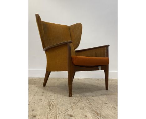 Parker Knoll, a 1960's model PK988 stained beech framed wingback chair, H93cm