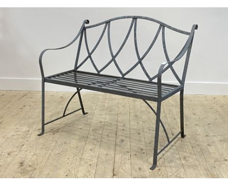 A galvanised wrought metal two seat garden bench H87cm, W105cm, D67cm