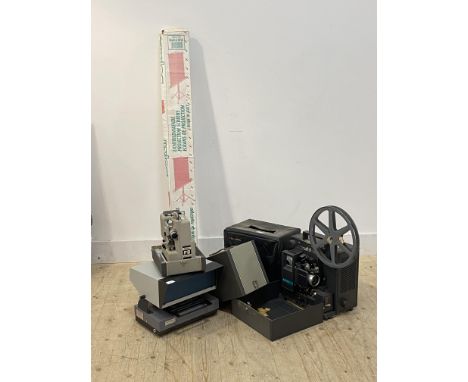 Projection equipment, an Eumig P8 automatic, a Belle and Howell Filmosound 16mm, and a projection screen, together with a She