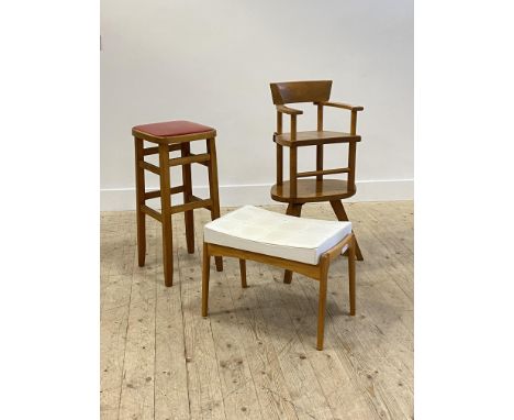 A grouped lot of Vintage furniture to include, a bar stool (H72cm) and an elm and beech childs chair, (50cm) an elm and ash t