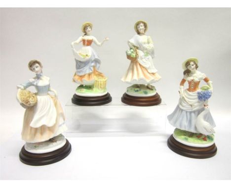 FOUR ROYAL WORCESTER PORCELAIN FIGURINES from the Pastoral Collection, comprising: 'Baker's Wife', 21cm high; 'Goose Girl', 2