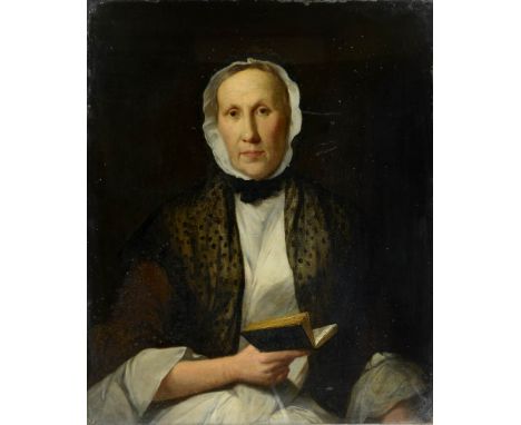 MANNER OF TILLY KETTLE (1735-1786) Bust Portrait of an Elderly Lady Holding a Book, oil on canvas, apparently unsigned, 75cm 