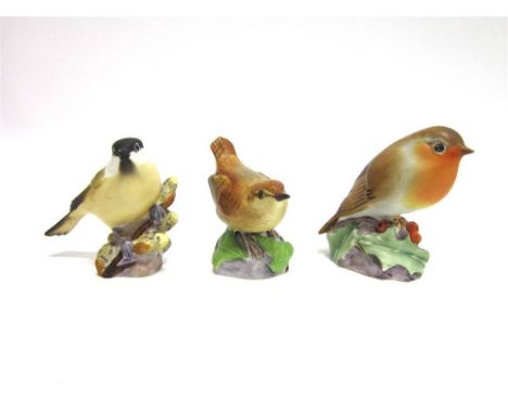 THREE ROYAL WORCESTER PORCELAIN  BIRDS comprising a robin, wren and marsh tit