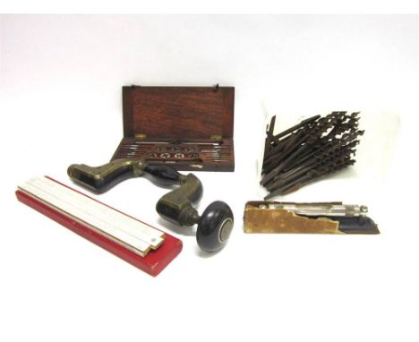 ASSORTED TOOLS including an Ultimatum brass framed brace; and a Warrior taps and dies set.
