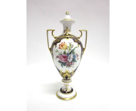 A SPODE 'TREASURES' BALMORAL VASE limited edition 5/100, with hand-painted floral, navy blue and gilded decoration, 31cm high