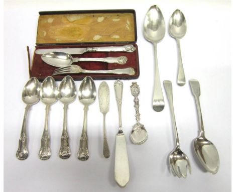 A COLLECTION OF SILVER FLATWARE comprising a George III silver Old English pattern tablespoon, London 1802, monogrammed; a Cr