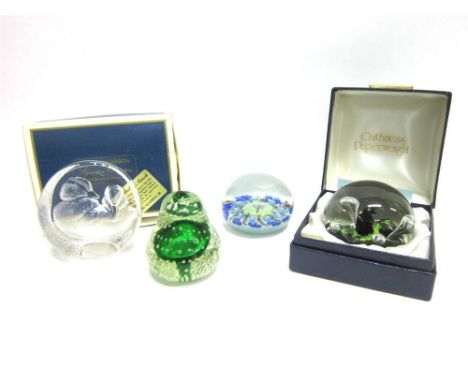 A COLLECTION OF GLASS PAPERWEIGHTS comprising a Caithness, Scotland, and one Mats Jonasson, Sweden; another in the millefiori