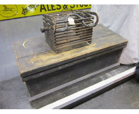 ASSORTED WOODWORKING TOOLS contained in a wooden chest; together with a portable folding fire escape ladder.