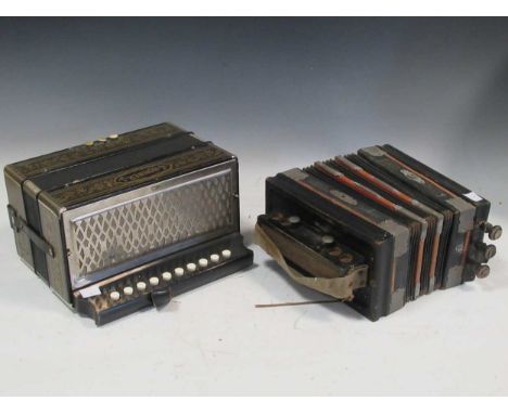 Two vintage squeeze boxes, one by Hohner, the other by Ludwig Parsifal