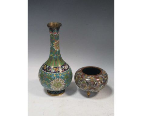 A Chinese cloisonné vase circa 1900; together with a Japanese millefiori cloisonne bowl circa 1900 vase 16cm highbowl 9.5cm h