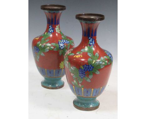 A pair of Chinese floral design cloisonné vases, first half 20th century, 32cm high