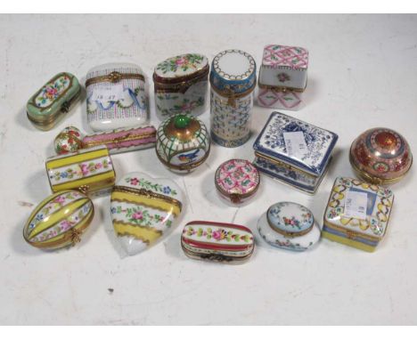 Collection of seventeen small china and enamel boxes, to include Ayshford and Limoges