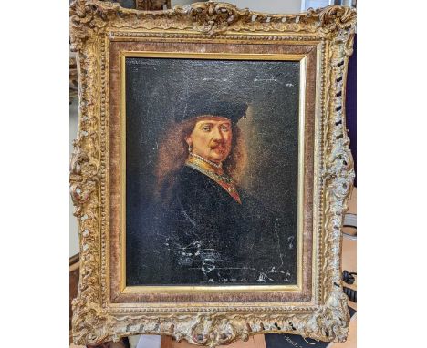 After Rembrandt, self-portrait, oil on panel, 25.5 x 19cm36 x 30cm framed
