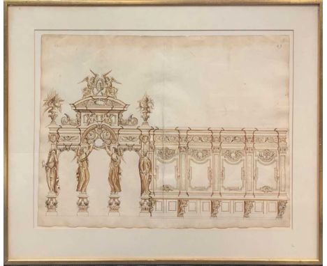 Continental School, late 18th century architectural study of an elevation or an interior scheme, pen and ink with wash on pap