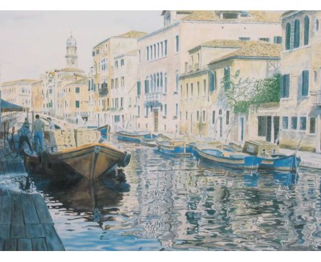 Michael MacDonagh Wood (Modern British) Venetian Barges, signed and numbered 249/350, coloured print, 41 x 54cm