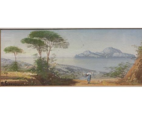 M Gianni, Capri from Naples, signed, watercolour, 30 x 50cm framed
