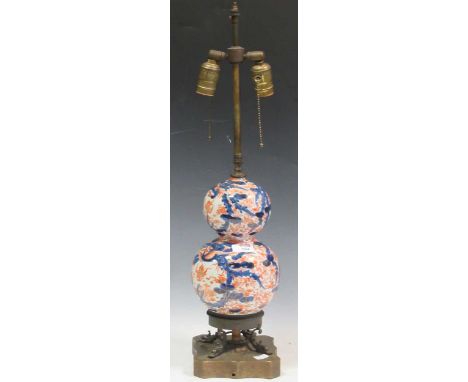 An early 20th century Imari gilt metal mounted Imari lamp, 68cm