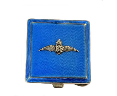 A silver and enamel cased travelling timepiece with applied RAF wings, circa 1931General knocks and wear expected with age an