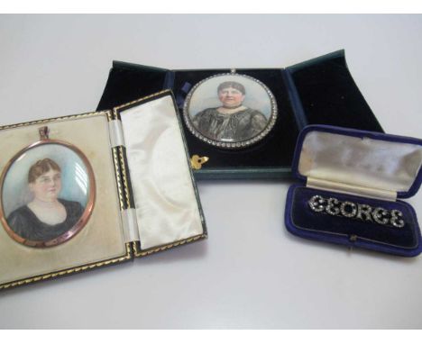 A George diamond brooch together with 2 portrait miniatures - Count Mario Grixoni (Italian/British 1885-1945- exh.1914-40) Po