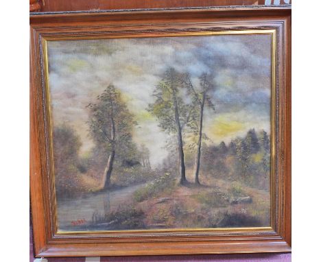 Michel van der Heyden (Dutch, b.1920), 'Trees by a River', oil on canvas, signed lower left, 79 x 89cm 