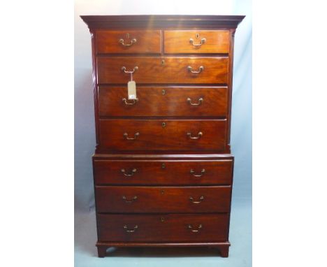A late 19th century mahogany chest on chest, with two short over six long drawers, raised on bracket feet, H.177 W.102 D.53cm