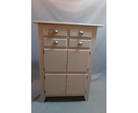 A late 20th century grey painted pine kitchen cabinet, with four drawers over four cupboard doors, raised on bracket feet, H.