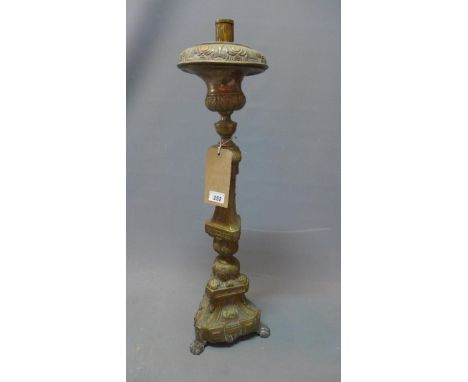 An early 20th century brass pricket stick, H.74cm 