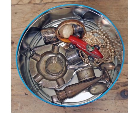 A mixed lot comprising six items of hallmarked silver, various silver plate, a rolled gold bangle, a Solido Maserati 250 and 