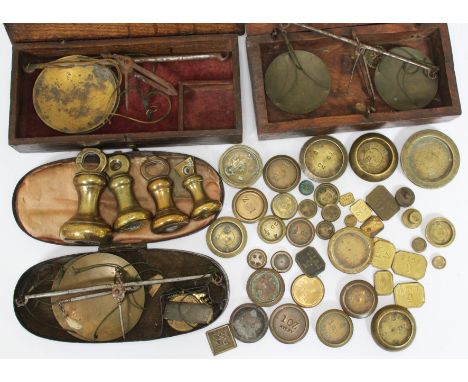 A mixed lot of 19th century scales and various weights. 
