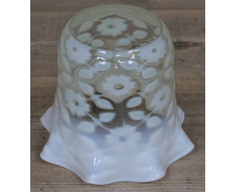A vaseline glass lamp shade, inside rim diam. 10.5cm &amp; height 7cm.  Condition - good, no damage, minor wear.