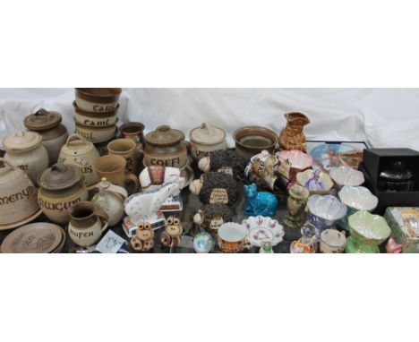 A collection of Tregaron stonewares together with Wedgwood elephants, Poole pottery dishes, Maling sundae dishes, collectors 